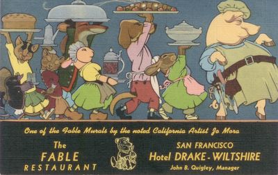 Item #15578 The Fable Restaurant, San Francisco Hotel Drake-Wiltshire (Postcard). Jo J. Mora.