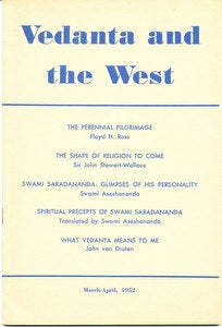 Item #15885 Vedanta and the West, Volume XV, No. 2 (March-April 1952). Gerald Heard, editorial board