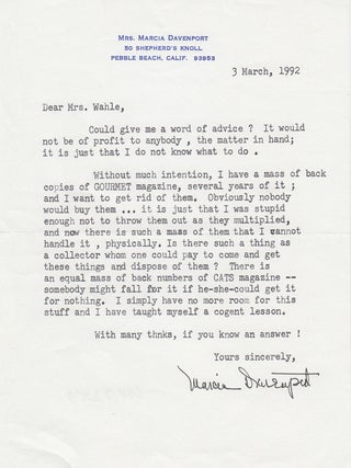 Item #17382 TLS on author's personalized notepaper. Marcia Davenport
