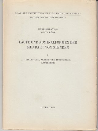 Item #18190 Laute und nominalformen der mundart von stenden (Volumes 1 & 2). Karlis Dravins,...