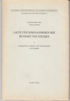 Item #18190 Laute und nominalformen der mundart von stenden (Volumes 1 & 2). Karlis Dravins,...