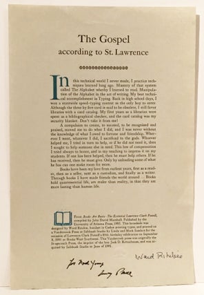 Item #18598 The Gospel According to St. Lawrence (SIGNED). Lawrence Clark Powell