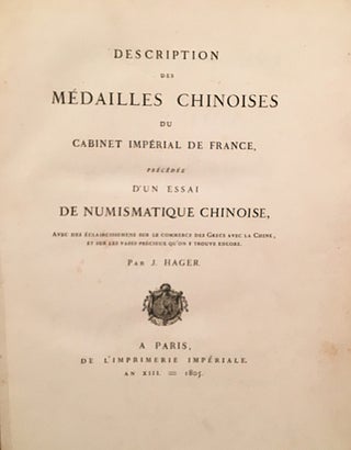 Item #19051 Description des Medailles Chinoises du Cabinet Imperial de France, Précédée d'un...