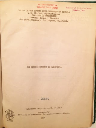 Item #19286 The Citrus Industry in California. Melville Barnard