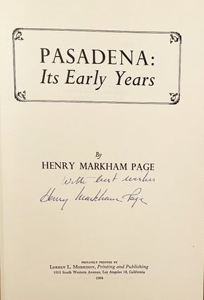 Pasadena: Its Early Years (SIGNED)