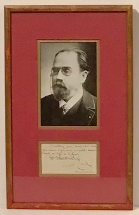 Item #21535 Framed Portrait of Emile Zola (with SIGNED Autograph Note