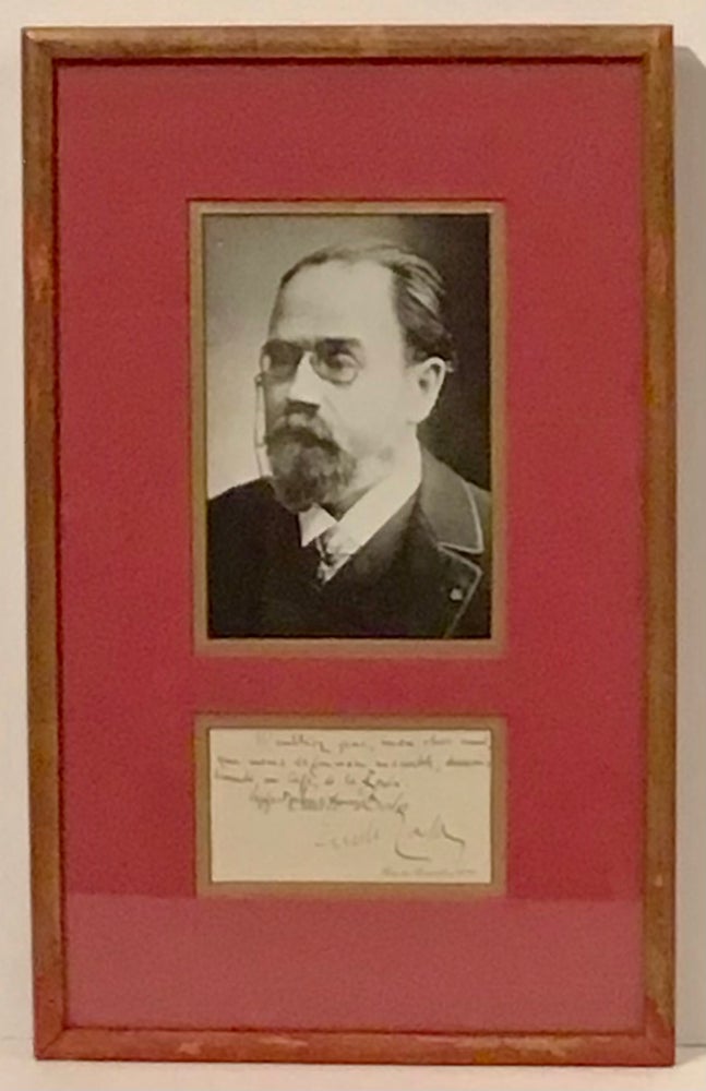 Item #21535 Framed Portrait of Emile Zola (with SIGNED Autograph Note)