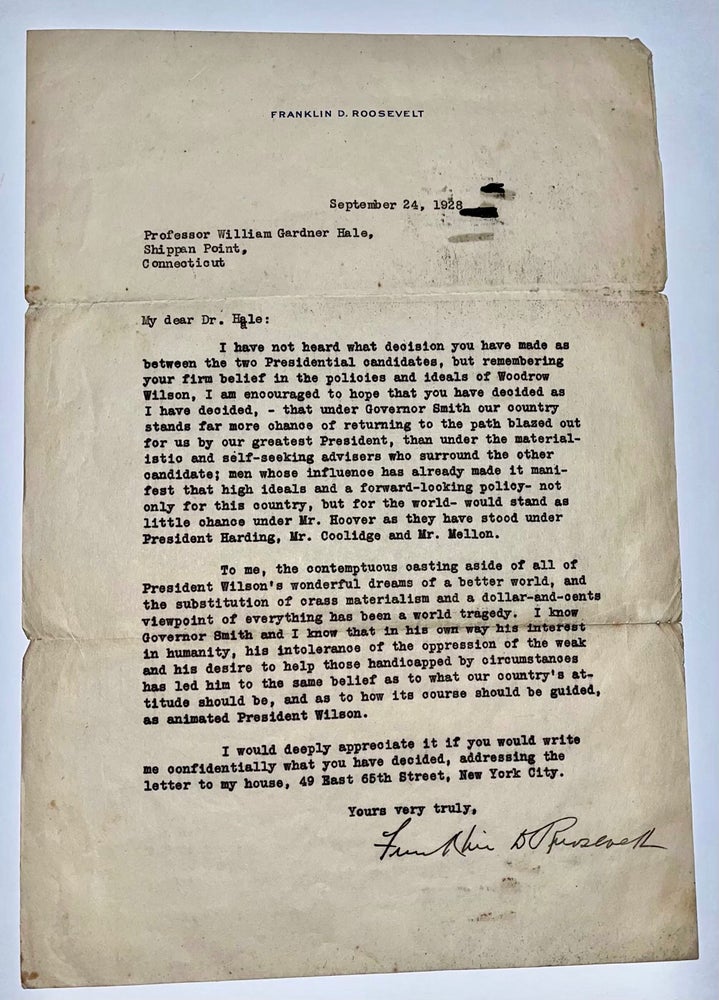 Item #21807 Two Typed Letters SIGNED to Professor William Gardner Hale and his daughter, Virginia. Franklin D. Roosevelt.