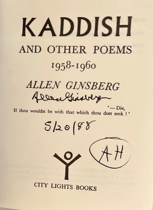 Item #21833 Kaddish and Other Poems 1958-1960 (SIGNED by Ginsberg & Hoffman). Allen Ginsberg,...