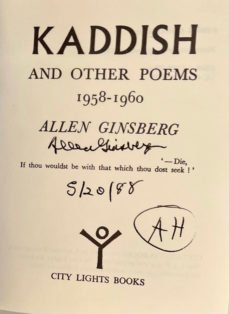 Item #21833 Kaddish and Other Poems 1958-1960 (SIGNED by Ginsberg & Hoffman). Allen Ginsberg, Abbie Hoffman.