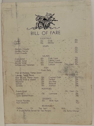 Pop Ernest, Abalone and Seafood Restaurant Menu