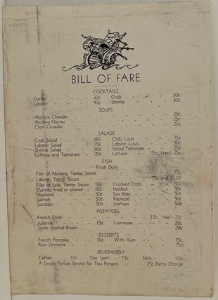 Pop Ernest, Abalone and Seafood Restaurant Menu